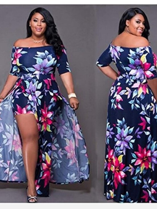 Dresses & Skirts - Vibrant Floral Maxi Dress With Slit Front Panels Showing Shorts Beneath